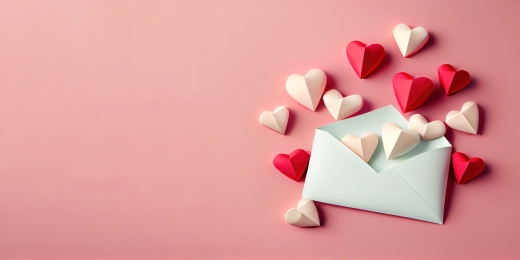 Paper hearts, coming out of an envelope